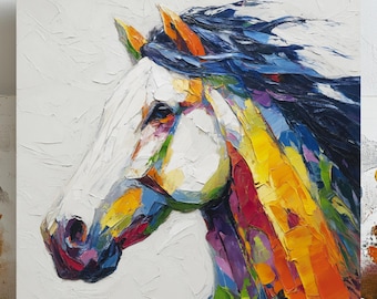 Horse Wall Art, Canvas or Poster, Abstract Contemporary Decor, Living Room Bedroom Office Children's Room Wall Art, Vibrant Colorful Equine