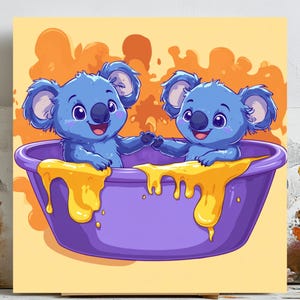 Arte mural de koalas para baño, impresión de animales adorables para bañera, póster de koalas en la bañera, decoración divertida para el baño, arte de baño para niños, arte mural digital, impresión para habitación infantil