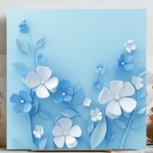 Blue Floral Art Print: Pastel Flower Poster, Bedroom Wall Decor