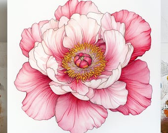 Rosa Pfingstrose Wandkunst, Poster oder Leinwand, Blumendruck, Pfingstrose Dekor, Schlafzimmer Wandkunst, Blumen Leinwand, Botanische Kunst, Wohnzimmer Dekor