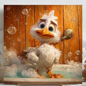 Funny Duck Bath Print: Bubble Bath Poster, Bathroom Decor