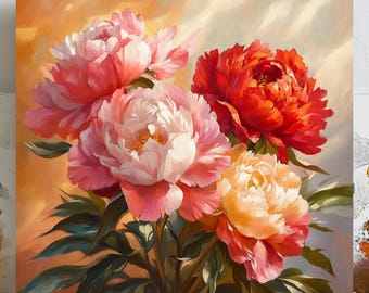 Peony Flower Wall Art, Poster or Canvas, Peony Print, Floral Home Decor, Peony Painting, Flower Wall Decor, Wall Art Gift For Her,Home Decor