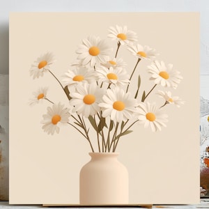 Arte de pared con margaritas, estampado de flores en jarrón, decoración floral de pared, impresión artística de margaritas blancas, póster botánico, póster o lienzo, regalo para mamá