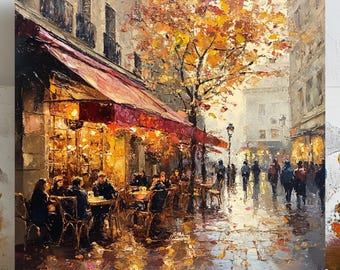 Cafe Scene Wall Art, Paris Inspired Art, Parisian Decor, Street Scene, Cityscape Art, Urban Artwork, European Art, Abstract Art, Home Decor