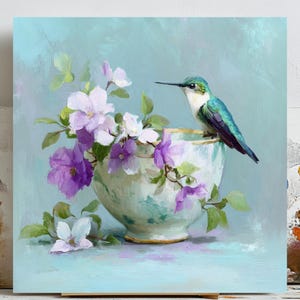Watercolor Hummingbird Art Print: Tempered Glass Wall Decor