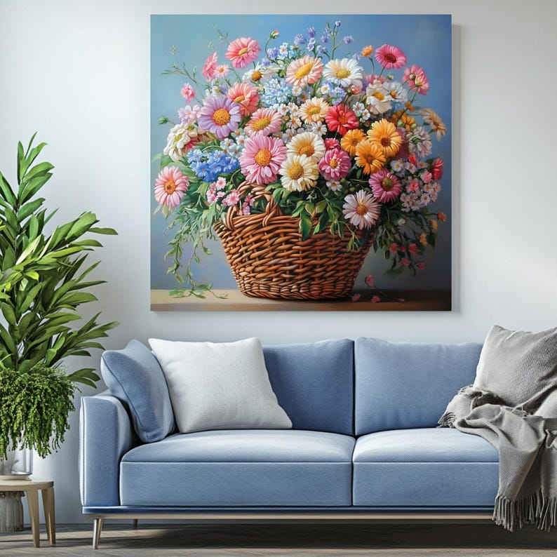 Floral Druck: Bunter Blumenkorb, Botanische Wandkunst Bild 4