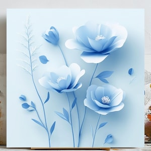 Blue Floral Wall Art, Botanical Print, Flower Decor, Floral Canvas, Digital Download, Blue Flower Poster, Modern Floral Wall Art, Home Decor