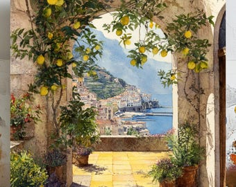 Amalfi Coast Wall Art, Canvas Or Poster, Italian Coastal Decor, Living Room Decor, Watercolor Art, Mediterranean View, Home Decor