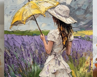 Girl With Umbrella Wall Art, Canvas Or Poster, Rainy Day Decor, Whimsical Wall Art, Umbrella Wall Decor, Home Decor, Inspirational Wall Art