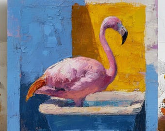 Flamingo In Bathtub Wall Art, Canvas Or Poster, Funny Bathroom Decor, Tropical Home Decor, Bird Wall Art, Unique Wall Hanging, Flamingo Gift