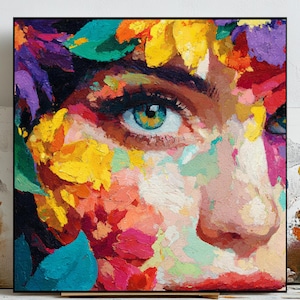 Floral Woman Portrait: Abstract Painting Art Print