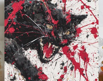 Black Cat Wall Art, Canvas Or Poster, Modern Art Decor, Abstract Animal Decor, Living Room Decor, Home Decor, Cat Wall Hanging, Cat Art