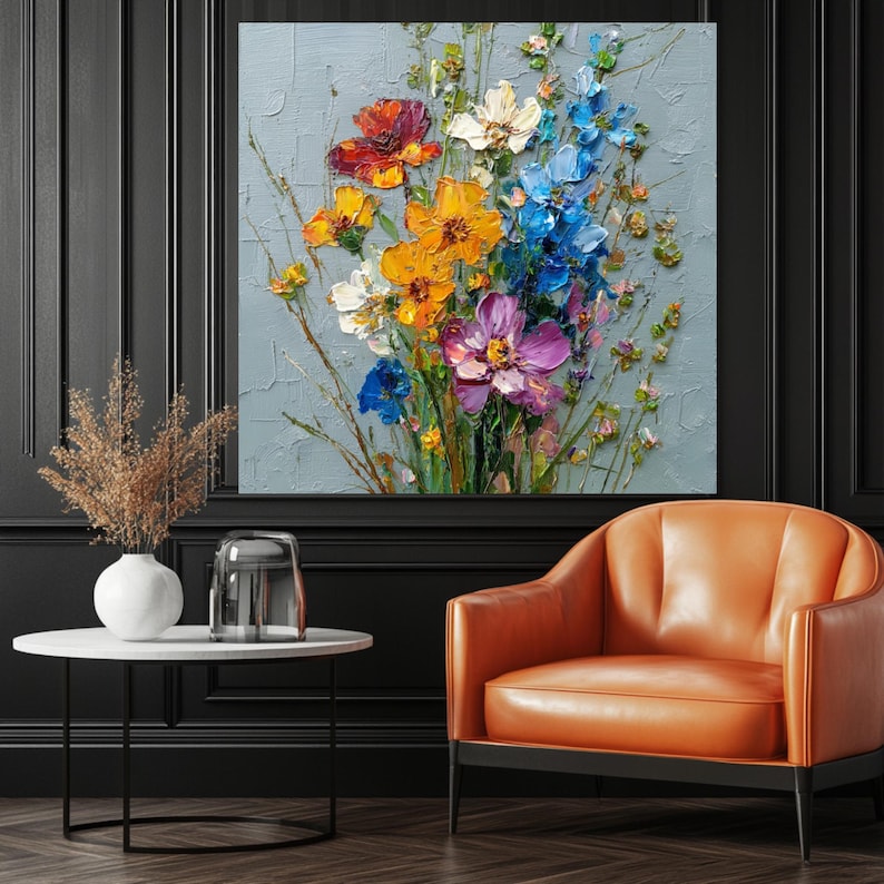 Textured Floral Wall Art, Canvas or Poster, Home Decor, Living Room ...