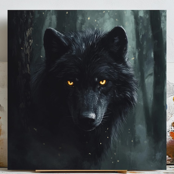 Black Wolf Print: Mystic Forest Animal Wall Art