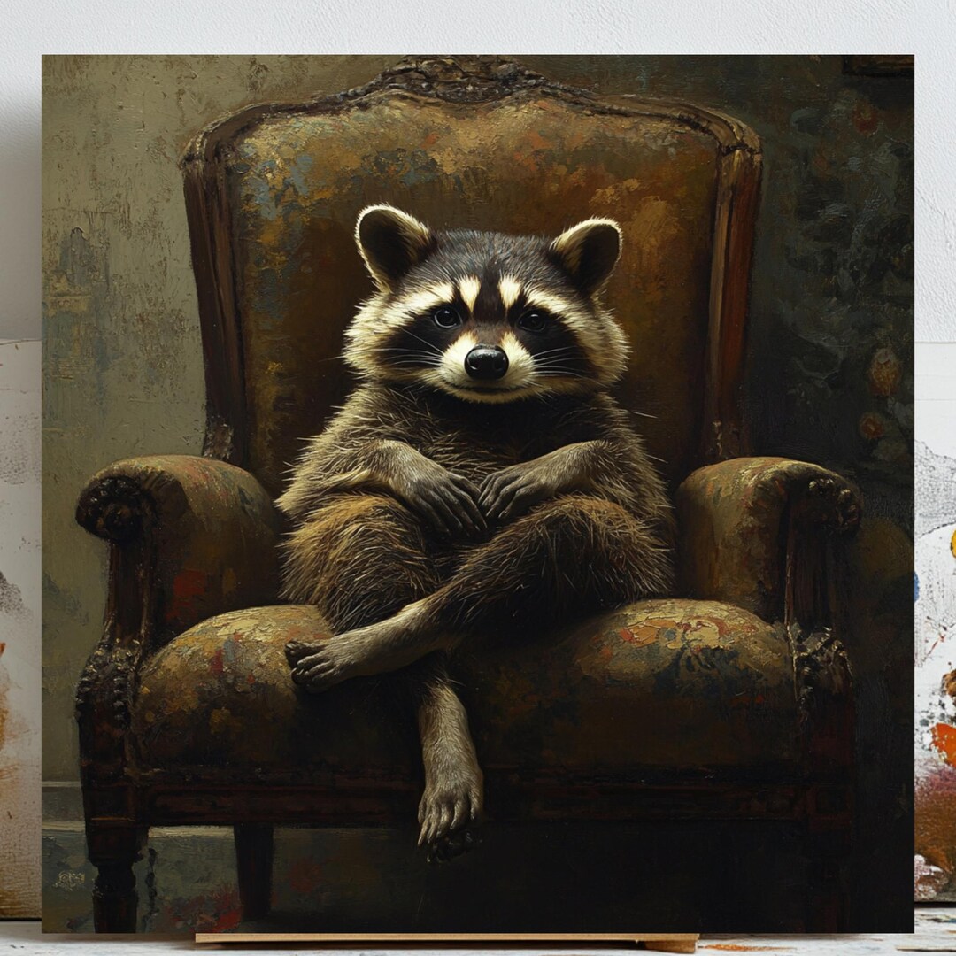 Rustic Raccoon Raccoon Wall Decor, Canvas or Poster, Animal Art, Whimsical Wildlife ...