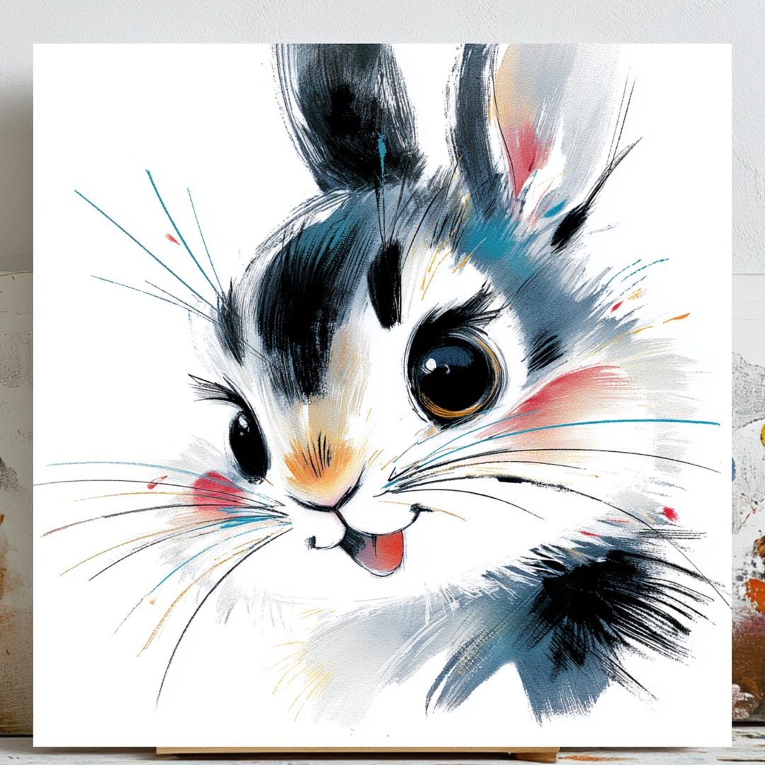 Bunny Wall Art, Canvas or Poster, Rabbit Painting, Cute Animal Decor ...