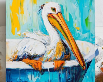 Pelican Wall Art, Canvas or Poster, Pelican Bathroom Decor, Coastal Wall Art, Bird Lover Gift, Watercolor Pelican Art, Wildlife Decor