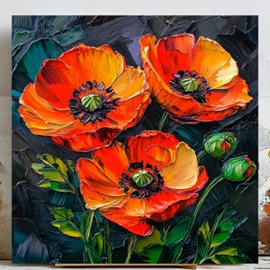 Poppy Wall Art, Red Poppy Flower Print, Botanical Wall Decor, Floral Canvas Art, Modern Home Wall Print, Vintage Poppy Poster, Boho Wall Art