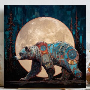 Patterned Bear Wall Art, Canvas Or Poster, Nature Wall Art, Living Room Decor, Animal Decor, Wildlife Art, Bear Decor, Unique Decor