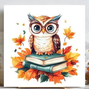 Herbst Eulen Wandbild, Herbst Eulen Druck, Waldtier Dekor, Boho Eule Poster, Rustikale Herbst Wandkunst, Eulen Kinderzimmer Druck, Waldtier Kunst