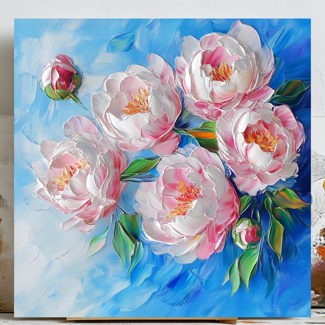 Peony Flower Wall Art, Canvas or Poster, Soft Pink Floral Painting ...