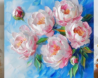 Arte mural de peonía, lienzo o póster, pintura floral rosa suave, obra de arte botánico moderno, decoración de pared para dormitorio y sala de estar, arte mural de peonía