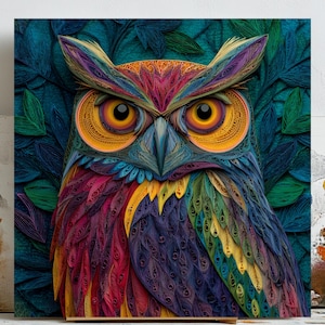 Colorful Owl Art Print: Whimsical Bird, Wildlife Home Decor