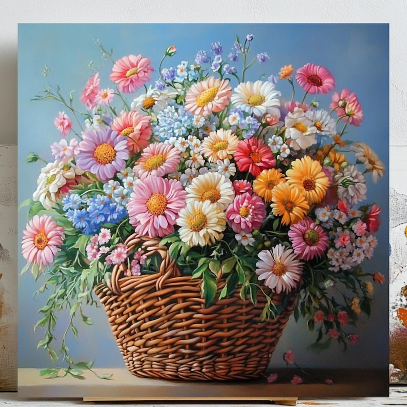 Floral Druck: Bunter Blumenkorb, Botanische Wandkunst Bild 1