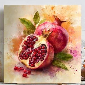 Pomegranate Wall Art, Fruit Oil Painting, Moody Wall Art, Kitchen Gift, Still Life Painting, Pomegranate Art Print, Poster or Canvas