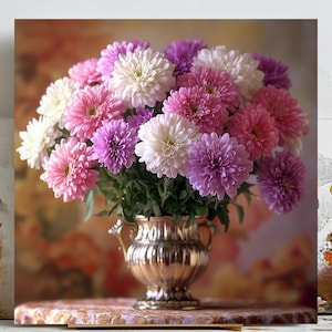 Arte floral de pared, estampado de crisantemos, arte floral romántico, póster de jarrón vintage, decoración botánica suave, arte de pared cottagecore, regalo de arte de pared
