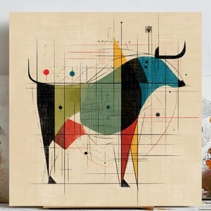 Abstract Bull Art Print: Geometric Mid-Century Modern Wall Decor