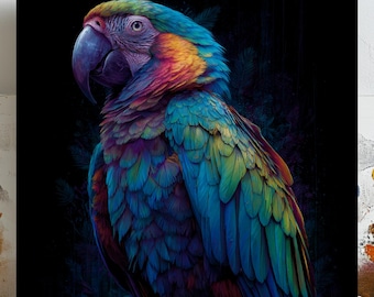 Muurkunst ara, canvas of poster, vogeldecor, woonkamerdecor, papegaai muurkunst, kunst aan de muur huis, unieke wanddecoratie, slaapkamerkunst