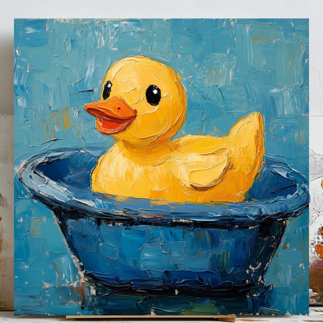 Duck in Bathtub, Canvas or Poster, Funny Bathroom Wall Art, Cute Animal ...