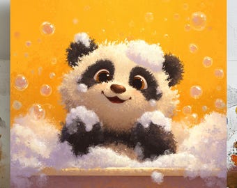 Niedlicher Panda Wandbild, Leinwand oder Poster, Lustiges Tier Badezimmer Dekor, Panda Wandbehang, Kinderzimmer Wandkunst, Kinderzimmer Wanddeko, Panda Poster