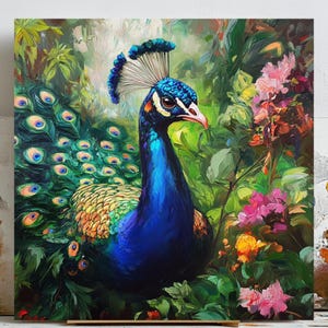 Peacock-muurkunst, canvas of poster, Peacock Art Print, Peacock Painting, Peacock Wall Art, Peacock Decor, Vintage Peacock Art, Ingelijste muurkunst