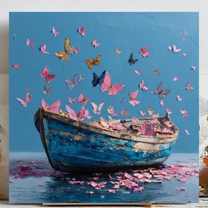 Butterfly Wall Art, Surreal Boat Canvas, Modern Butterfly Print, Dali Style Wall Art for Living Room, Dreamy Home Decor, Poster or Canvas