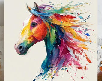 Colorful Horse Wall Art, Canvas Or Poster, Unique Wall Decor, Living Room Decor, Home Decor, Splatter Paint Horse,Vibrant Artwork,Room Decor