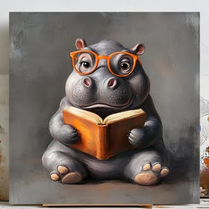 Tier Wandbild, Buchliebhaber Poster, Leseecke Dekor, Kinderzimmer Wand Kunst, Tier Leinwand Druck, Geschenk für Bücherliebhaber, Kinderzimmer