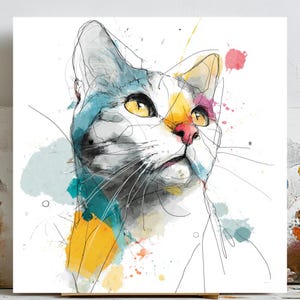 Colorful Cat Wall Art, Cat Lover Gift, Cat Print, Pop Art Cat Poster, Cat Illustration, Animal Wall Decor, Digital Download, Gift for Her