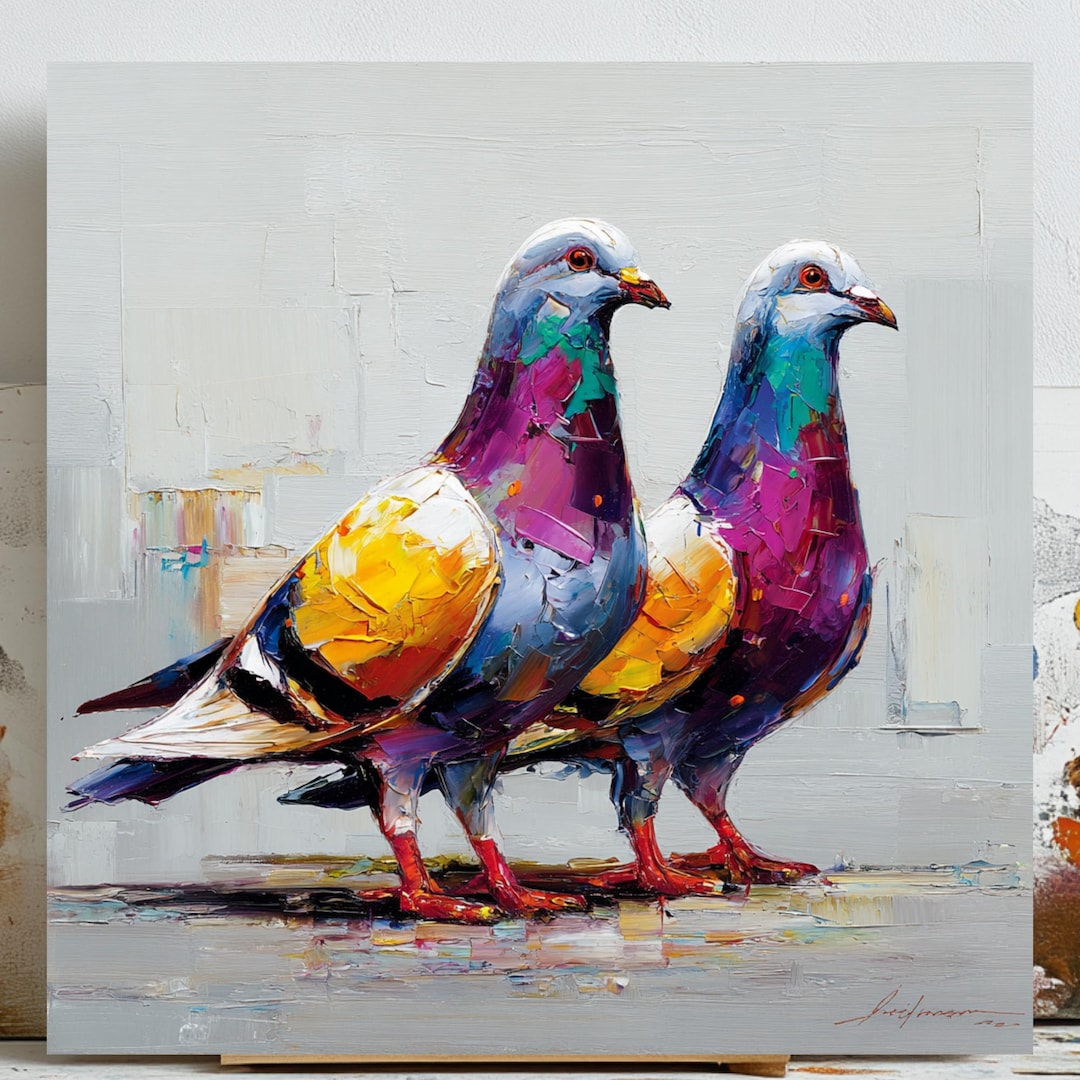vibrant-pigeons-wall-art-canvas-or-poster-abstract-bird-painting
