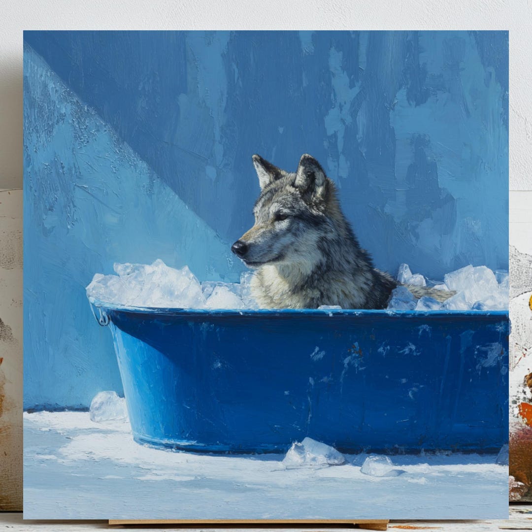 Wolves Bath Wolf in Bathtub, Canvas or Poster, Animal Decor, Bathroom Decor, Modern ...