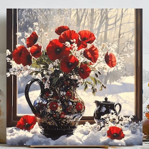Arte de pared con florero, póster o lienzo, impresión floral, arte para sala de estar, decoración moderna, regalo para amantes de las plantas, arte de pared para cocina