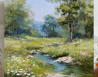 Meadow Landscape Wall Art, Canvas Or Poster, Nature Wall Decor, Living Room Decor, Impressionist Oil Painting, Country Farmhouse Decor Art