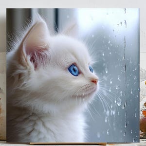 Arte de pared de gato, impresión de gatito, póster de animales, decoración acogedora para el hogar, arte de pared de gato triste, impresión de ventana, regalo para amantes de las mascotas, ventana lluviosa, decoración del hogar