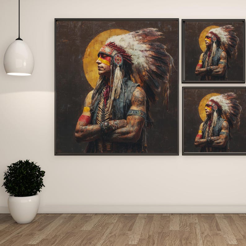 Native Wall Decor, Canvas or Poster, Red Indian Wall Hanging, Red ...