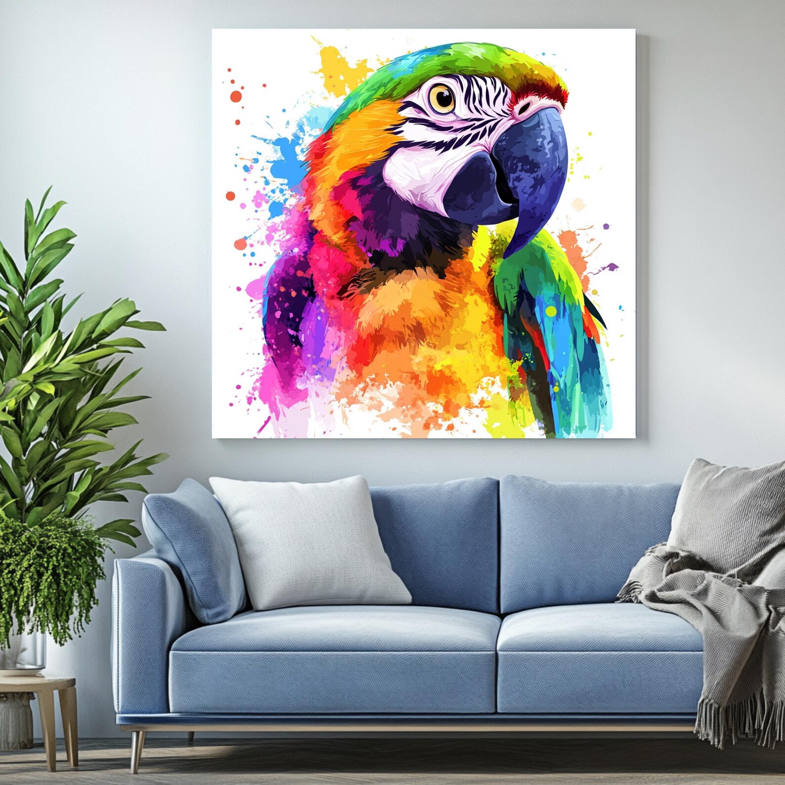 Colorful Parrot Wall Art, Poster or Canvas, Vibrant Macaw Print ... - Colorful Parrot Art Posters Prints