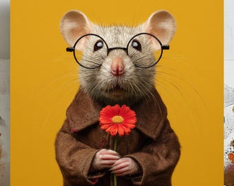 Maus mit Brille Kunst, Leinwand oder Poster, lustiges Tier Wandbild, niedliches Maus Portrait, lustiges Tier Dekor, Wald Kinderzimmer Dekor