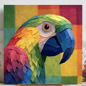 Colorful Parrot Wall Art, Tropical Bird Print, Exotic Macaw Painting, Digital Download Home Wall Poster For House, Canvas Wall Art For Gift