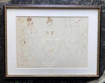 Whimsical Amorous Ink Drawing by Louis Bosa "In the Brothel" #2