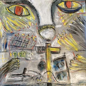 Lote de 3 pinturas acrílicas grandes de Werner Jampen, Cobra Basquiat, estilo grafiti imagen 1